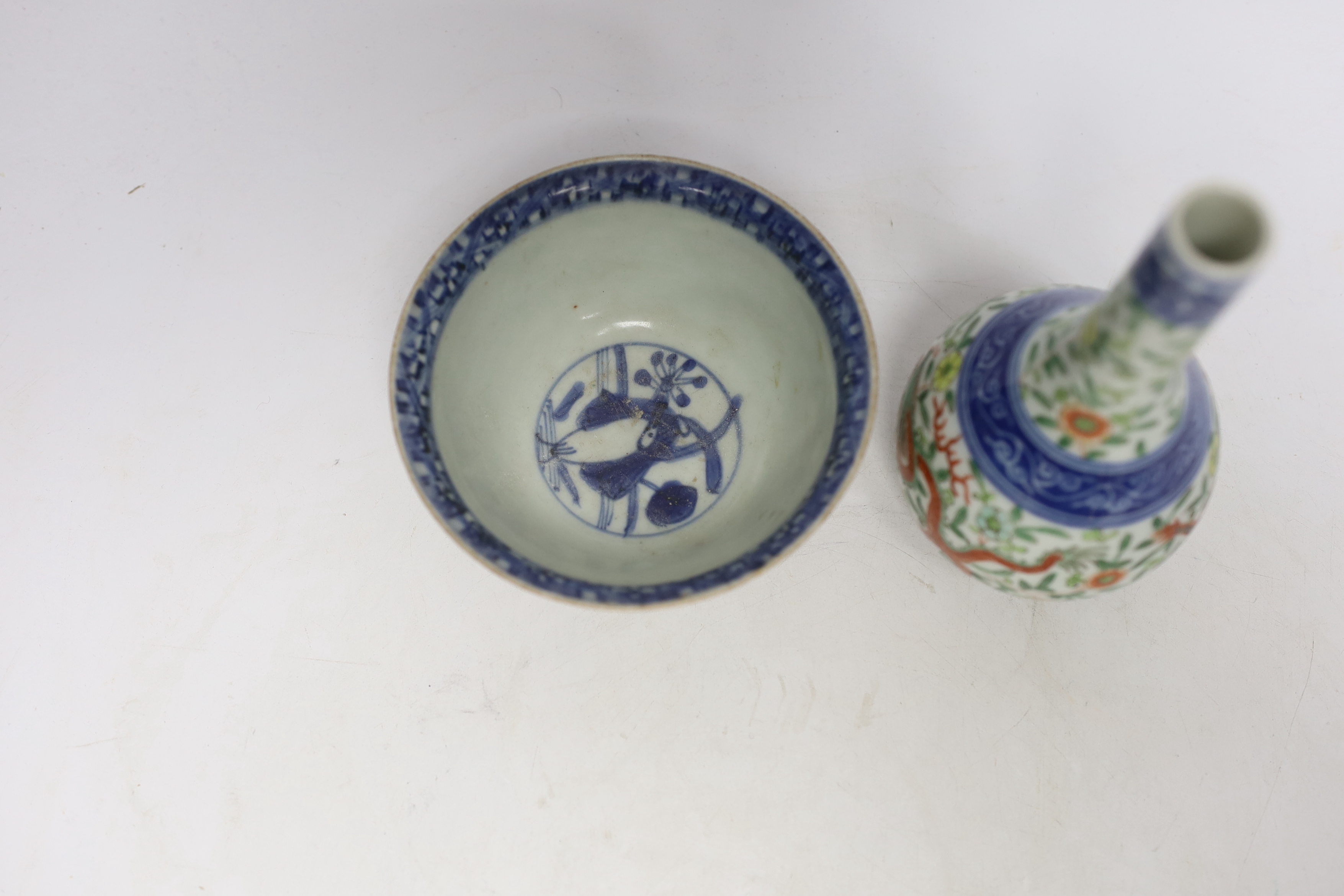 A Chinese bowl, possibly Ming, and Chinese bottle vase, 16.5cm high